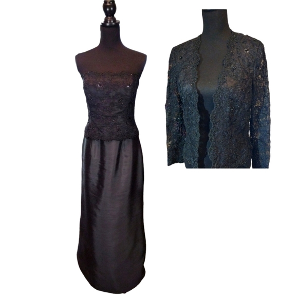 Montage 2 Piece Beaded Lace & Sateen Evening Gown - Picture 1 of 10